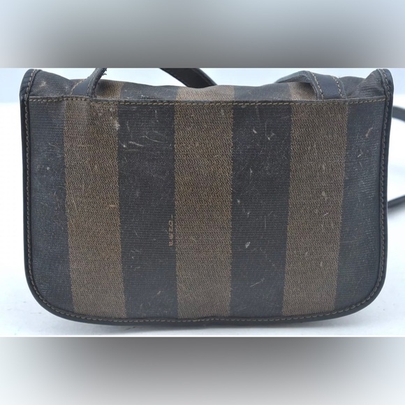 Authentic FENDI Pequin Shoulder Cross Body Bag PVC Leather Brown Black - Picture 2 of 13